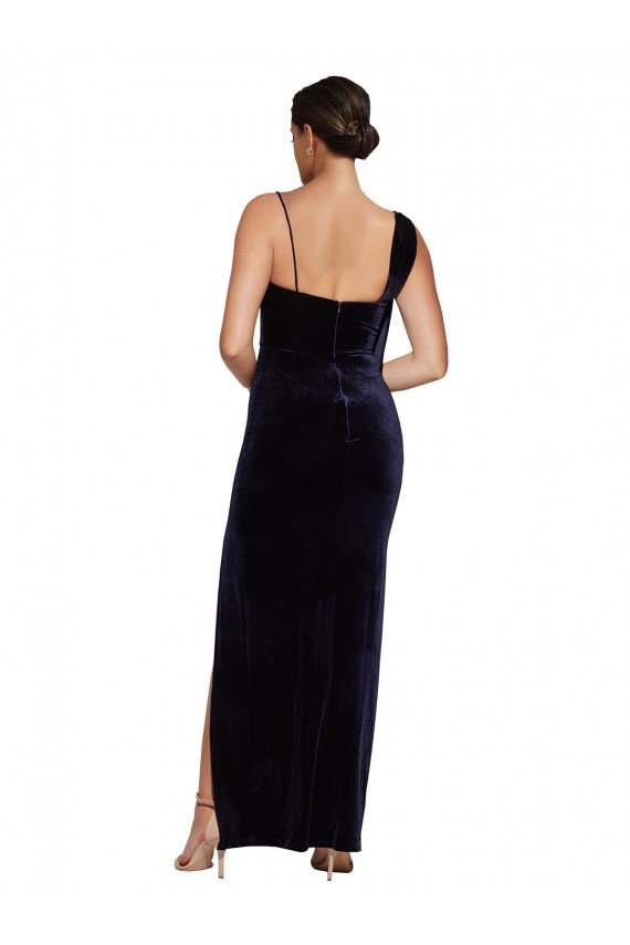 Long Formal Velvet Bridesmaid Dress / Prom Dress with Side Thigh Split and Shoulder Tie Essex
