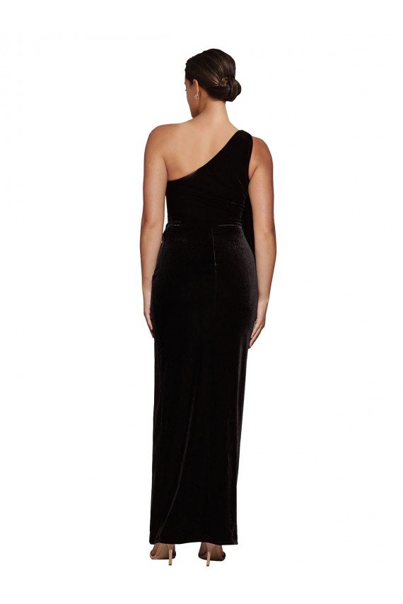 One Shoulder Long Formal Velvet Bridesmaid Dress / Prom Dress with Side Split and Shoulder Tie Essex