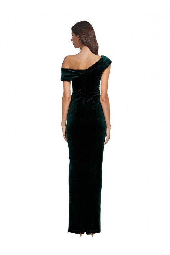 Long Asymmetric Neckline Ruched Formal Velvet Bridesmaid Dress / Prom Dress Essex